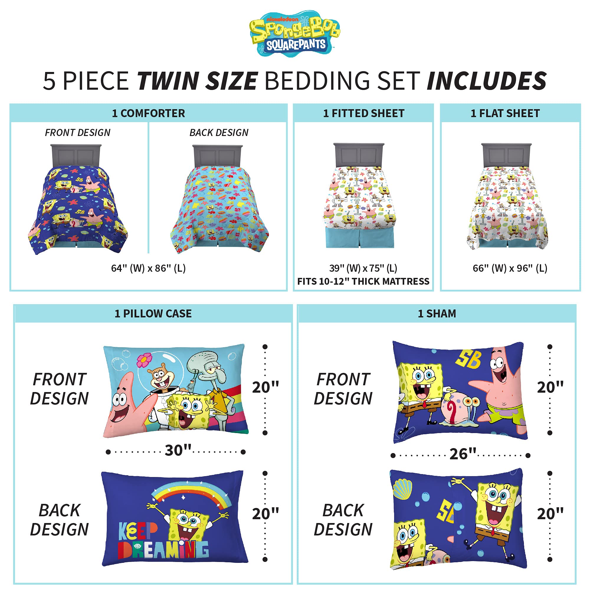Franco SpongeBob reversible comforter showing both designs for two looks.