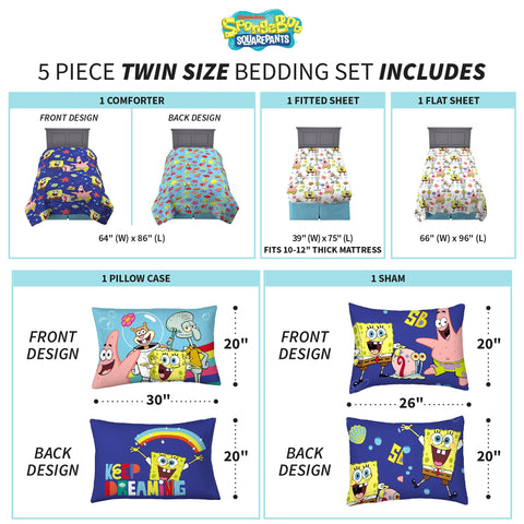 Franco SpongeBob reversible comforter showing both designs for two looks.