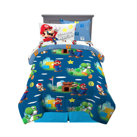 Franco Super Mario bedding reversible comforter showcases vibrant characters for cozy nights and versatile styles.
