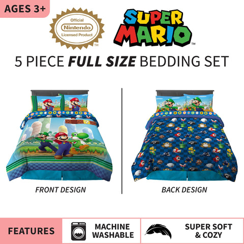 Franco Super Mario flat sheet adds colorful print to a playful sleep space