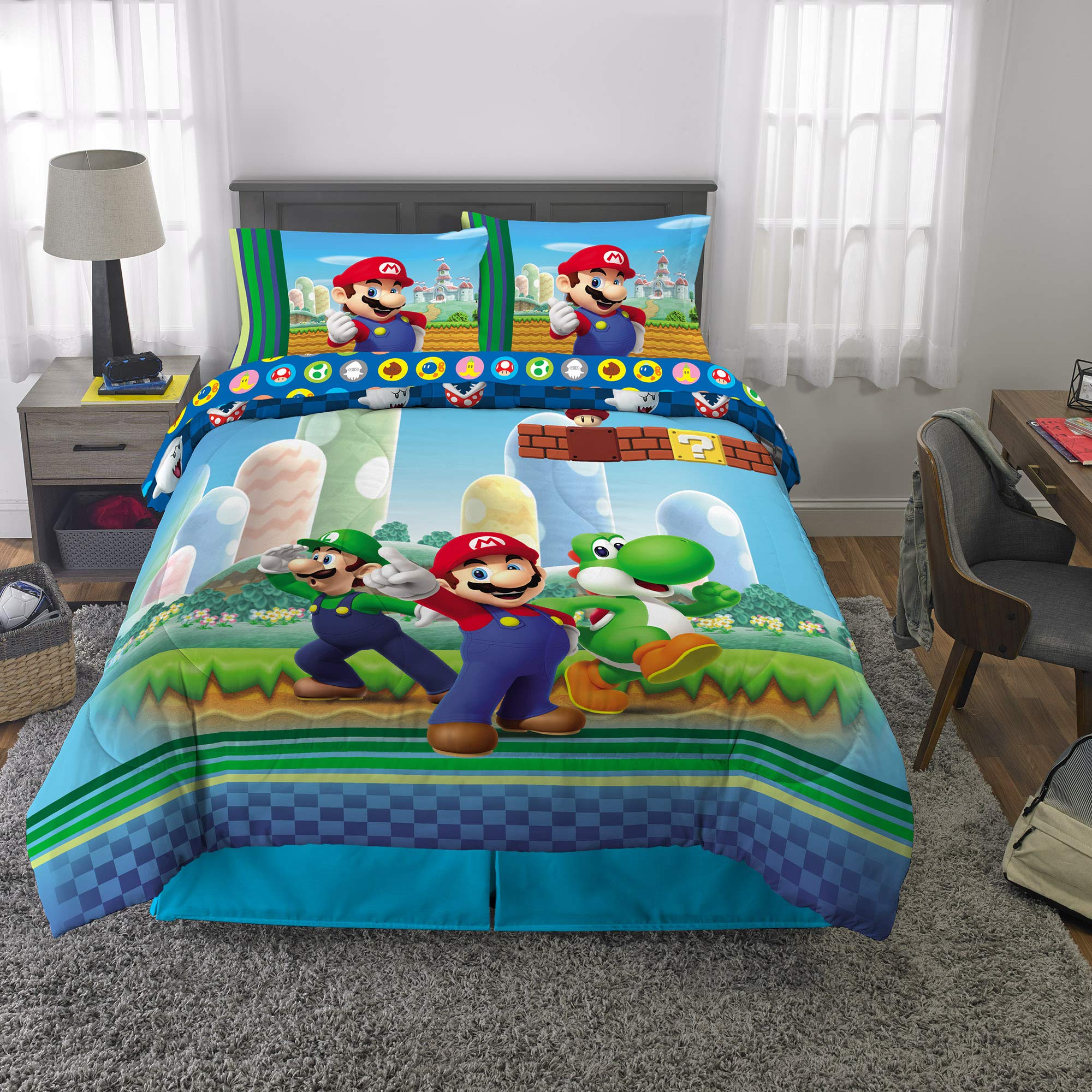 Franco Super Mario pillowcase featuring iconic characters for bedtime fun