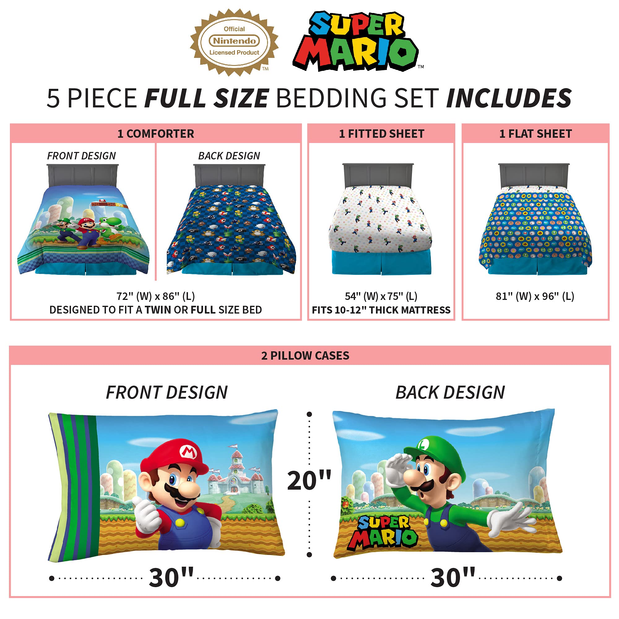 Franco Super Mario reversible comforter offering two themes in one set