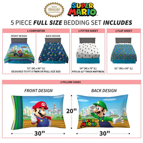 Franco Super Mario reversible comforter offering two themes in one set