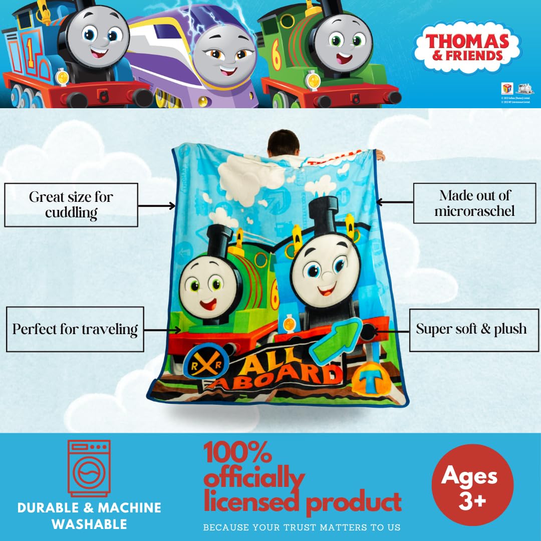 Franco Thomas and Friends throw measures 46 by 60 inches for couch snuggles.