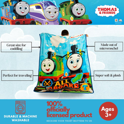 Franco Thomas and Friends throw measures 46 by 60 inches for couch snuggles.