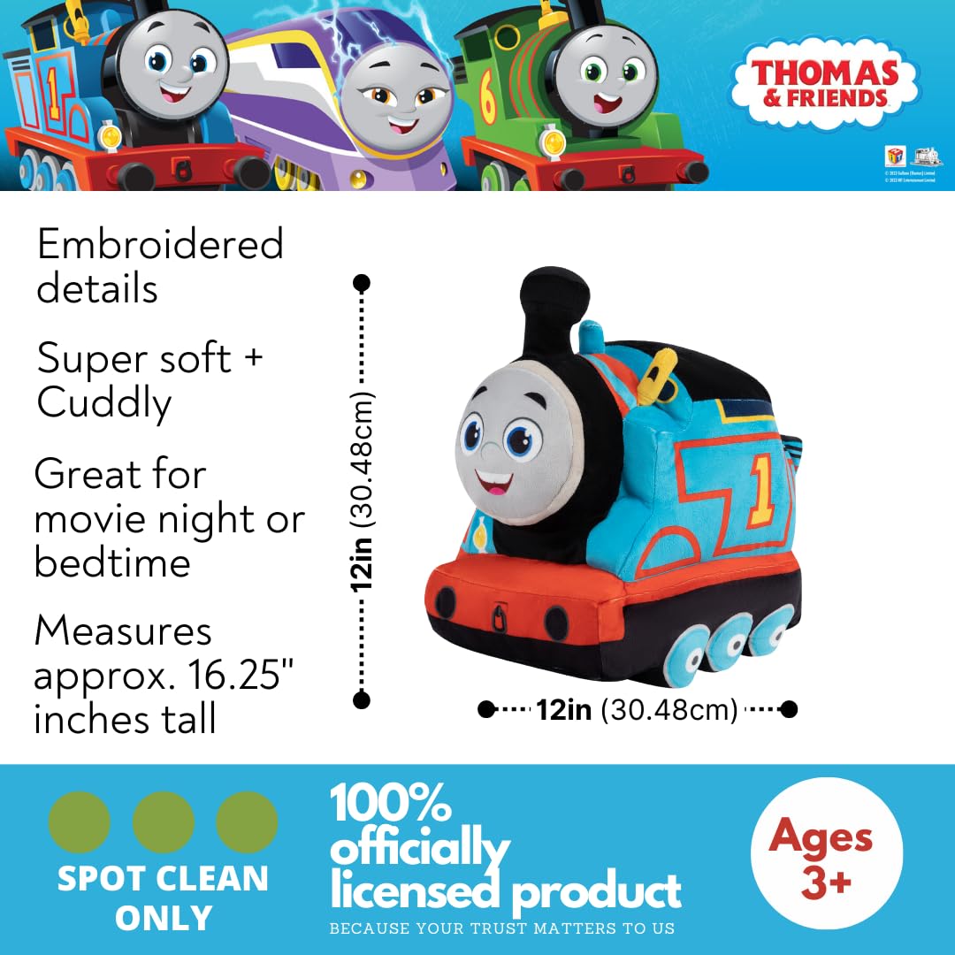 Franco Thomas engine train plush features embroidered face for authentic character detail.