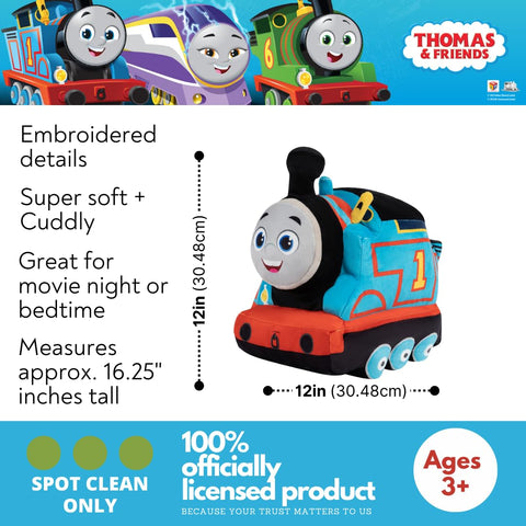 Franco Thomas engine train plush features embroidered face for authentic character detail.
