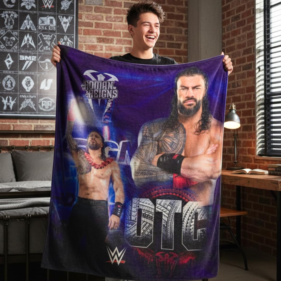 Franco WWE Roman Reigns main event throw cover provides full sofa or bed coverage with bold artwork.