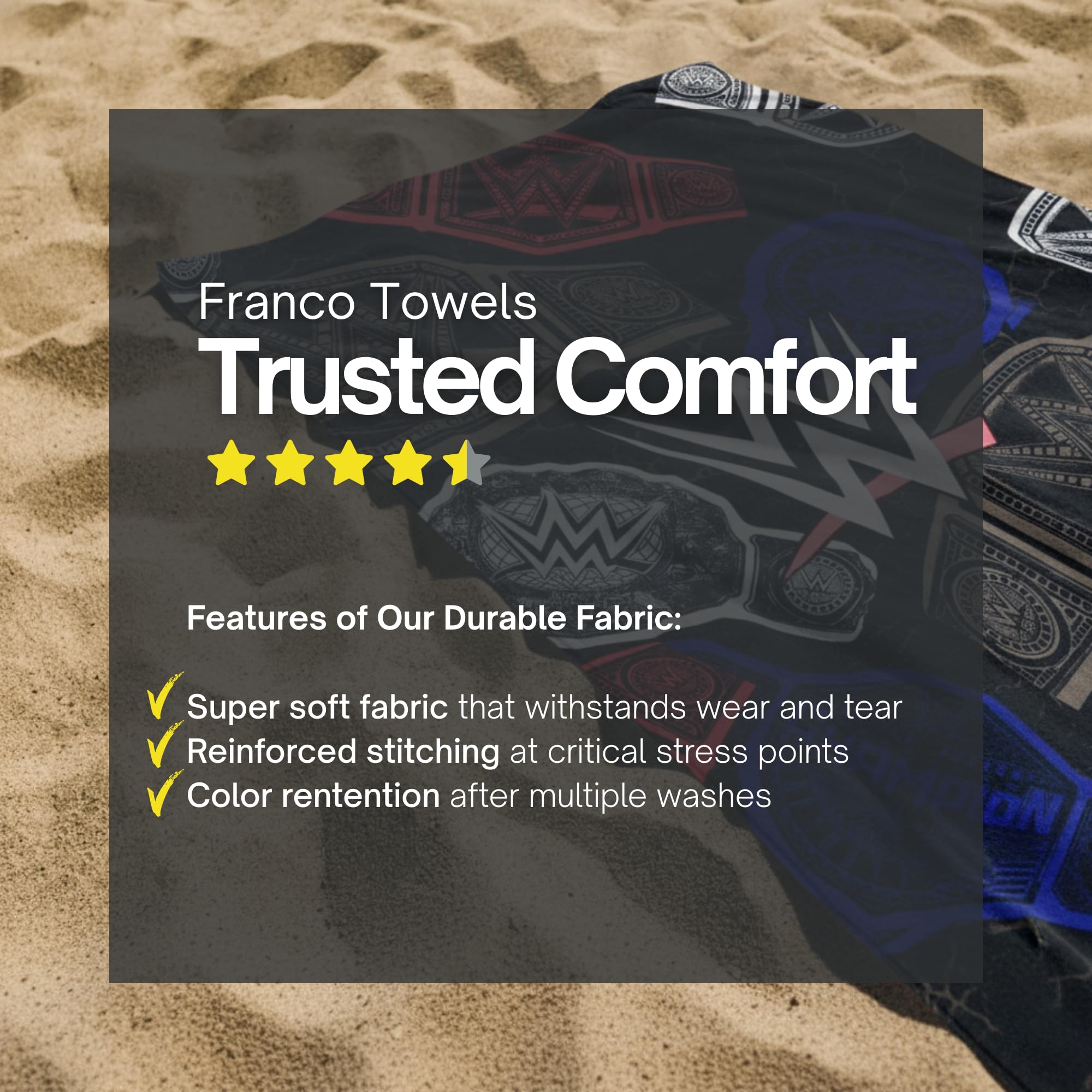 Franco WWE towel wash dry friendly emphasizes easy care and durable colors