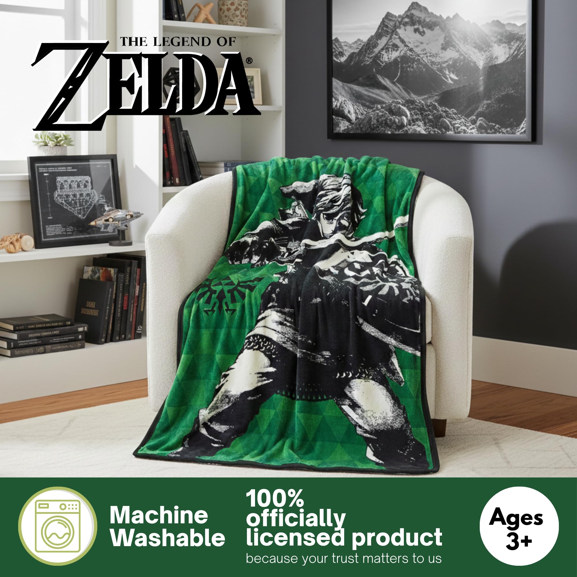 Franco Zelda Link throw showcases soft plush texture, ideal for warm bed snuggles.