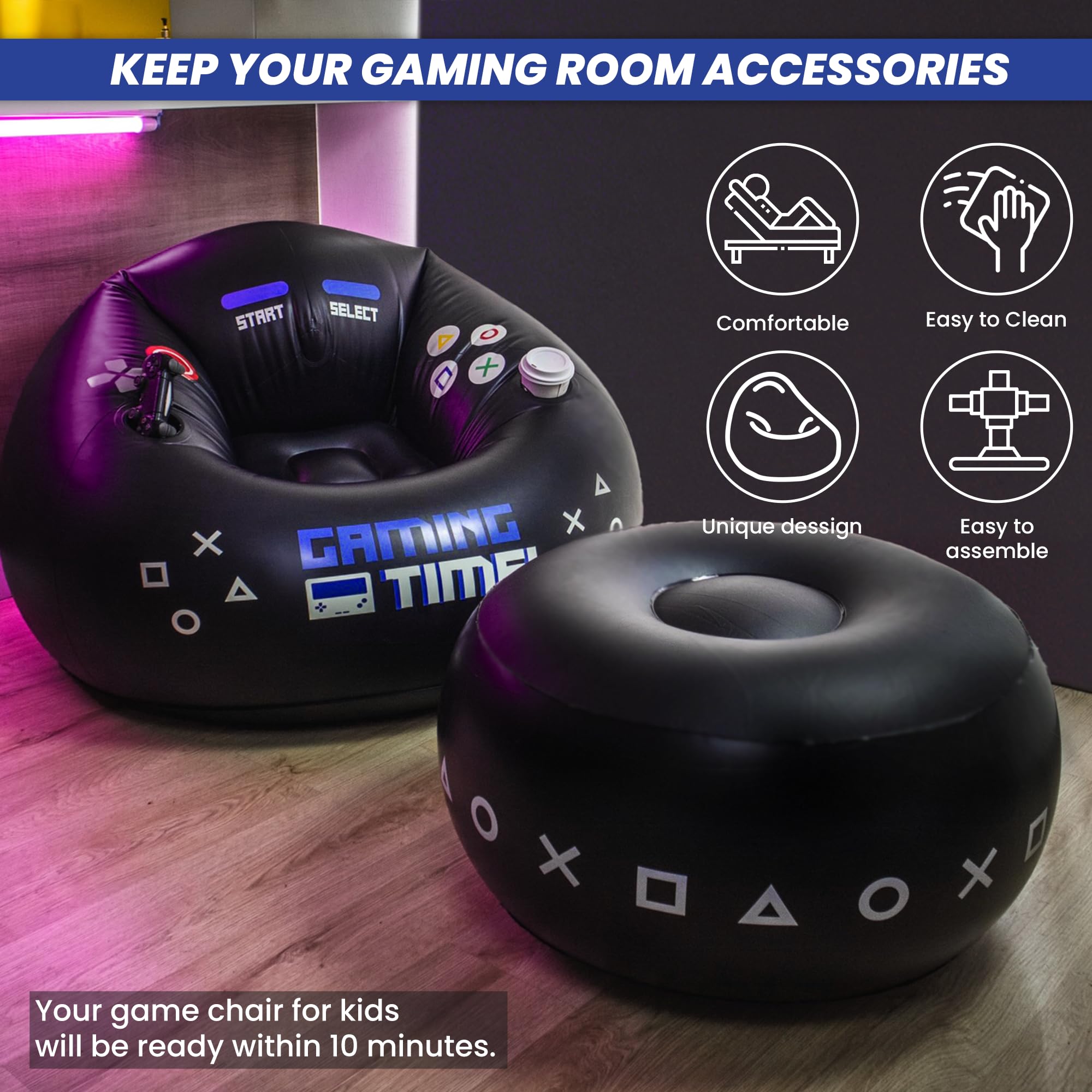 FranFusion inflatable chair with side pocket keeps gadgets within reach