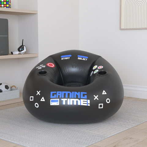 FranFusion inflatable gaming chair side pocket stores accessories nearby.