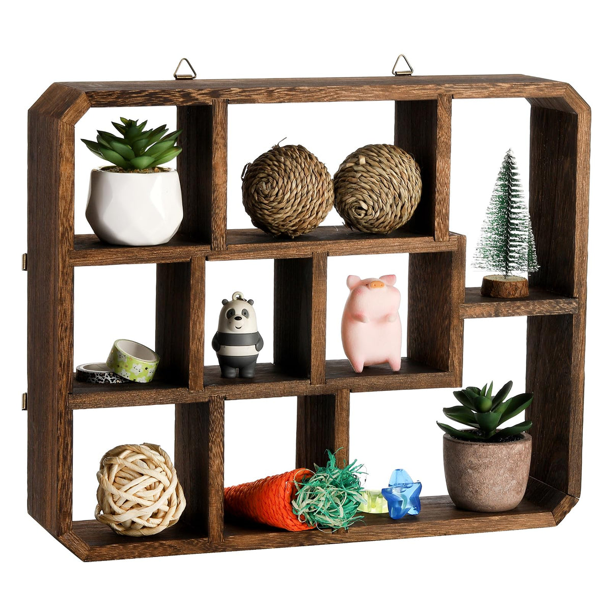 Frcctre Rustic Shadow Box with nine compartments for versatile wall display.