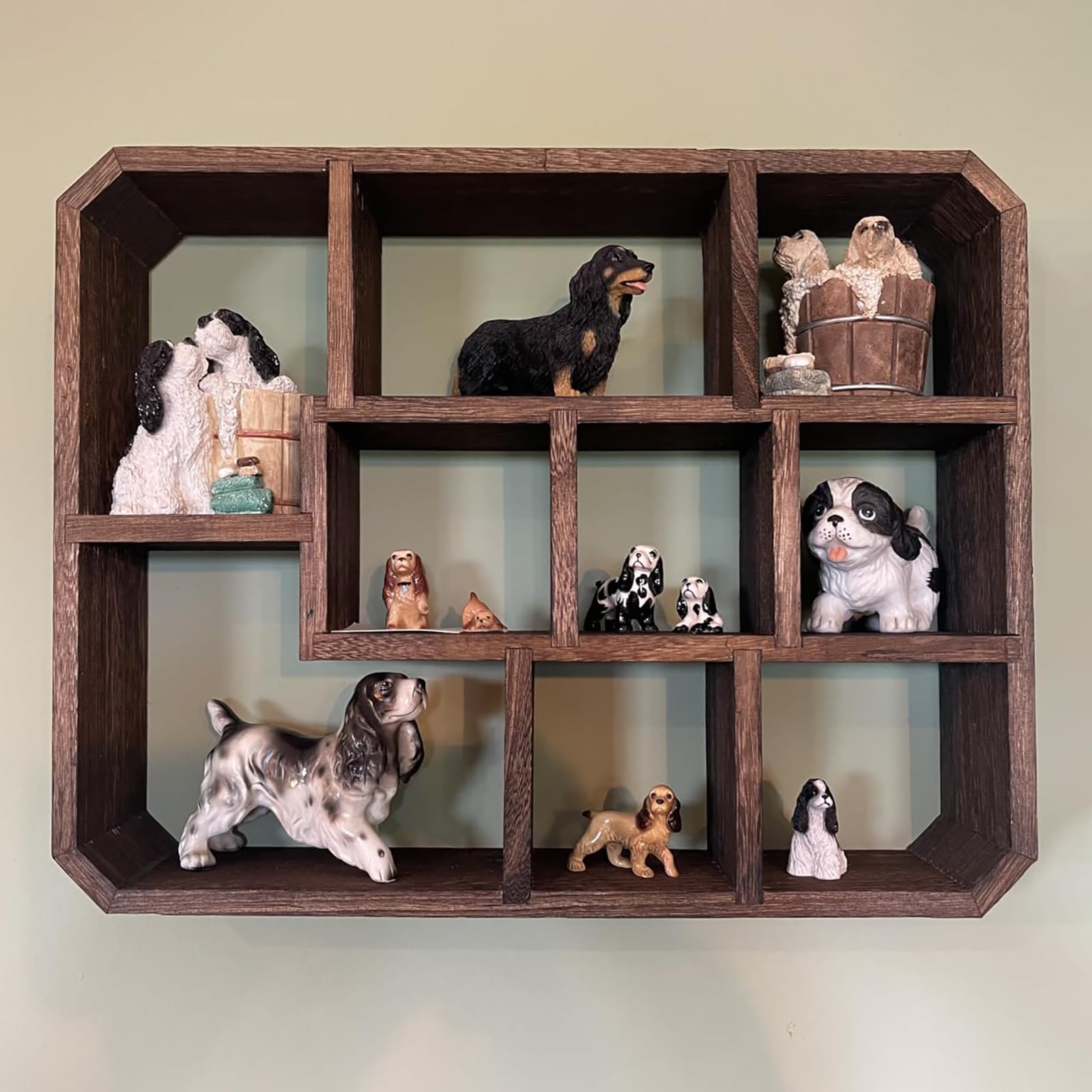 Frcctre Shadow Box with multi-size compartments for mixed-item displays.
