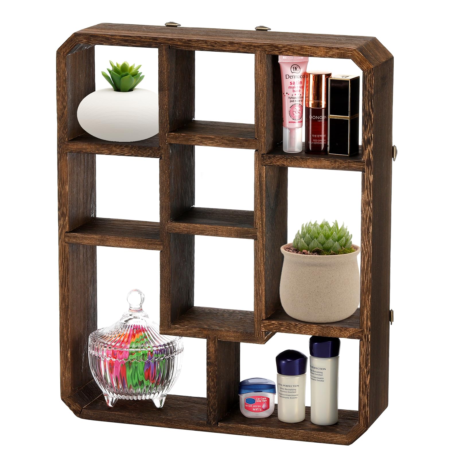 Frcctre Shadow Box torched wood finish adds vintage charm.