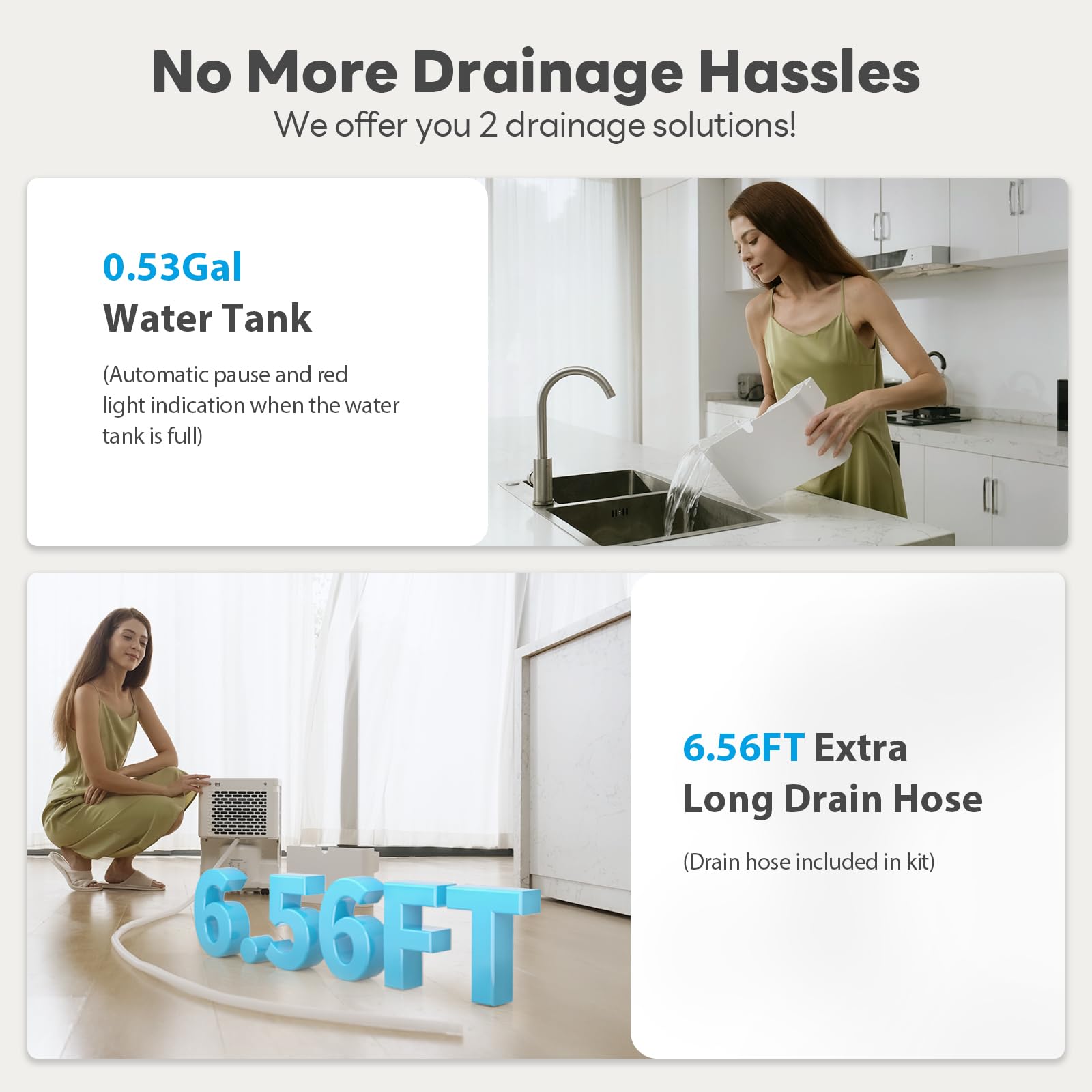 FreAire drain hose setup for continuous drainage in open spaces.