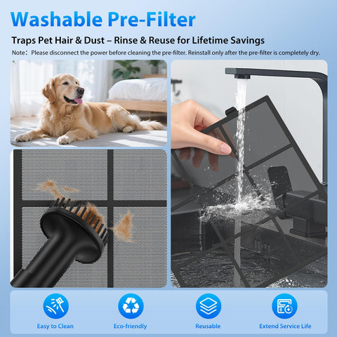 FreAire HAP605 washable pre-filter demonstrates easy maintenance.