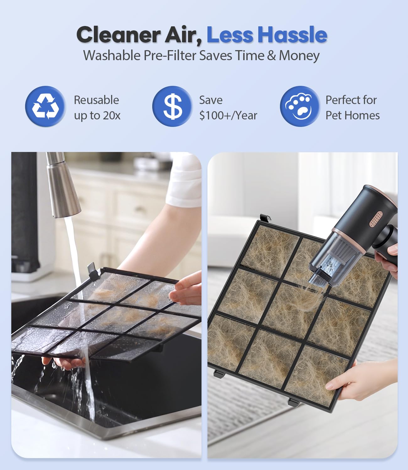Two-pack FreAire filters provide cost-effective replacement for steady purifier performance.