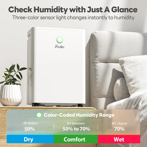 FreAire dehumidifier in a bedroom setup offering quiet, unobtrusive performance.