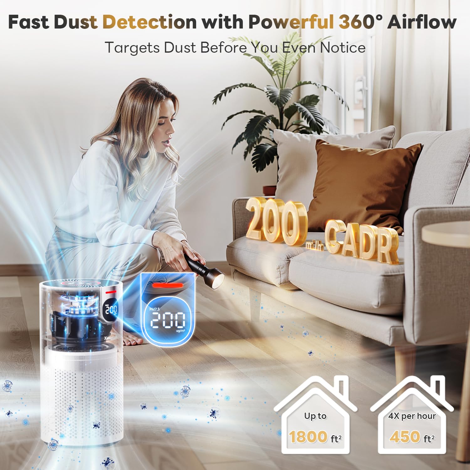 VisionAir purifier in a large living area up to 1800 sq ft for balanced airflow