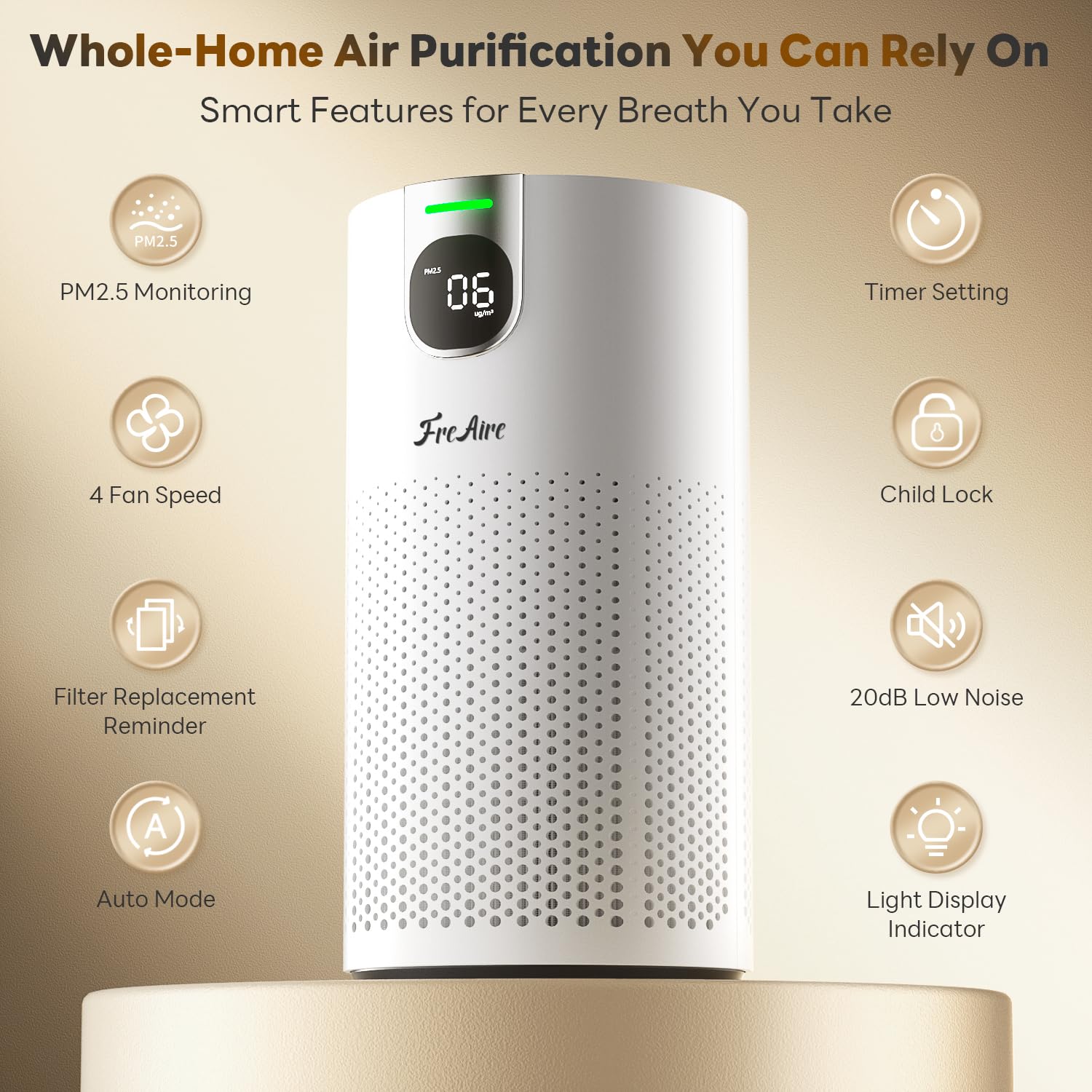 VisionAir PM2.5 and AQI display provides real-time air quality guidance