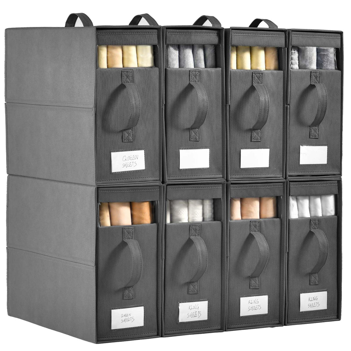 Freebat large bed sheet organizers with visible window for quick fabric identification.