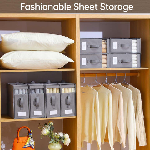 Freebat multifunctional storage for sheets, blankets, and pillowcases in cube shape.