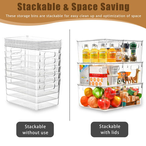 Freebat stackable bins with grooved lids saving shelf space in tight areas.