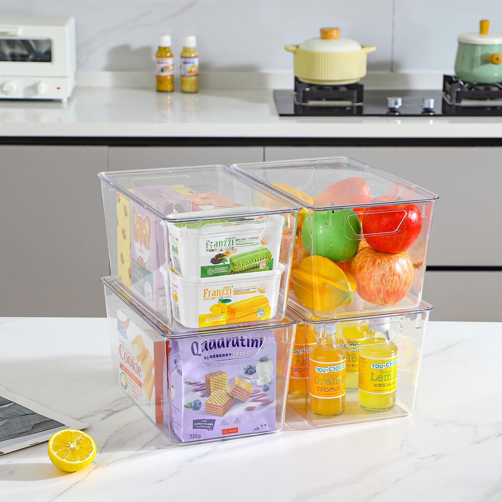 Freebat transparent bin in closet or pantry for neat storage