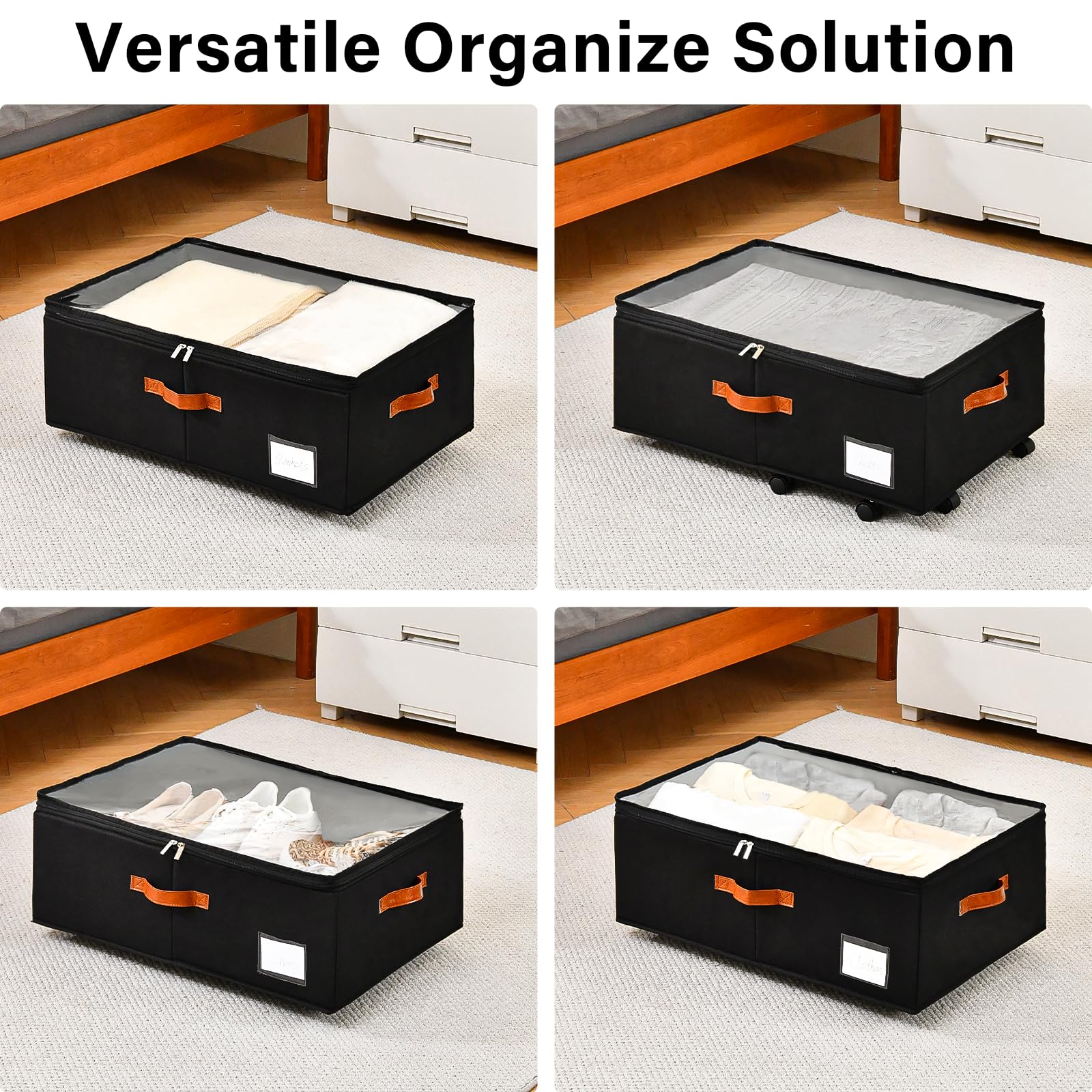 Freebat under-bed storage with eight wheels for smooth movement.