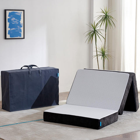 Freesof odorless foldable mattress twin-xl provides ready-to-use sleep surface for guests.