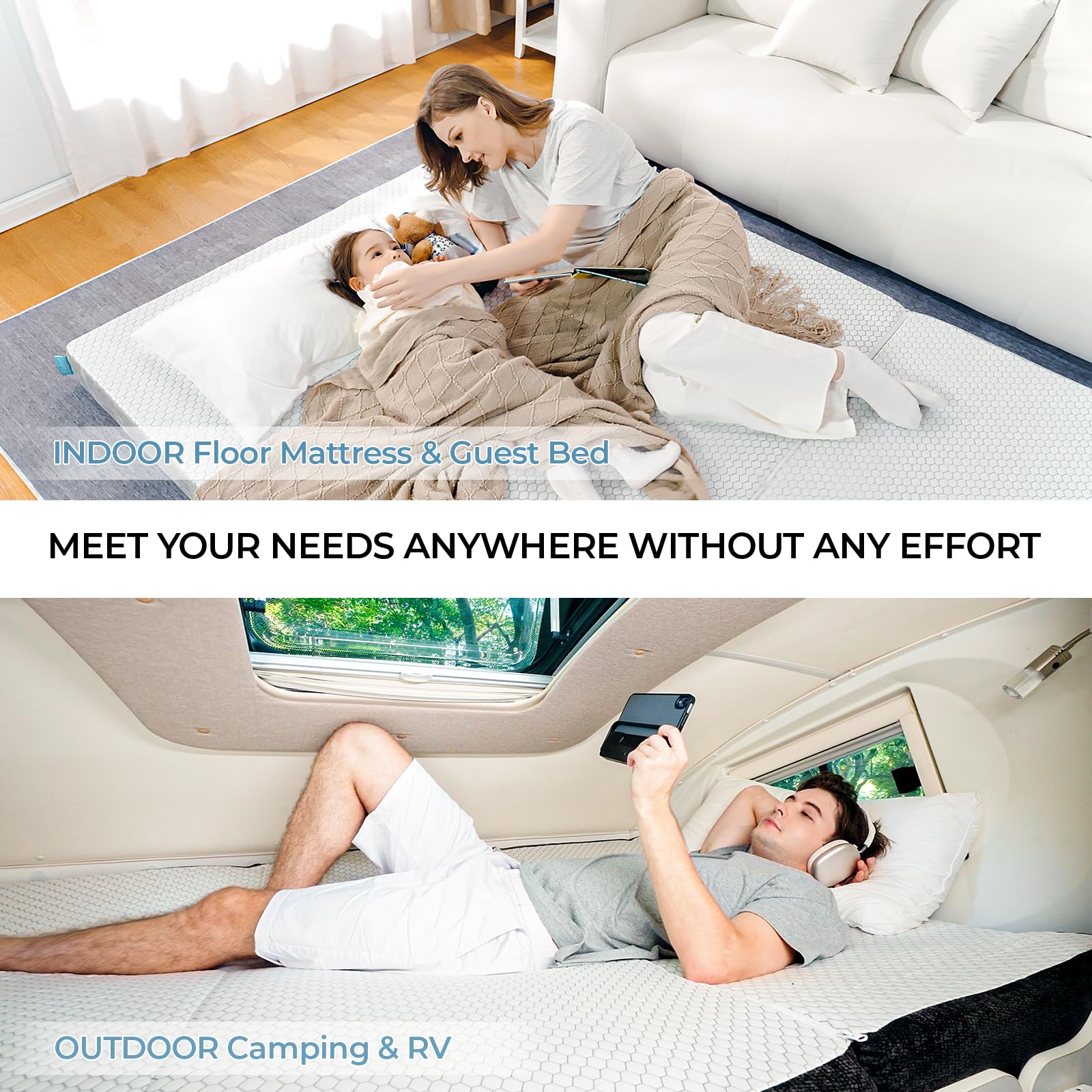 Freesof RV and guest bed setup demonstrates versatile use in compact spaces.