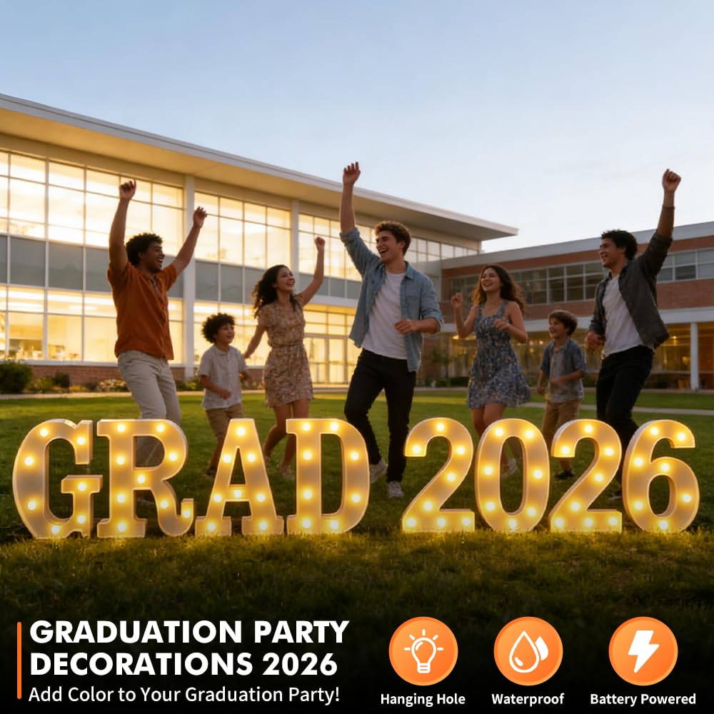 Frekkoy photo-booth centerpiece elevates graduation decor with warm glow.
