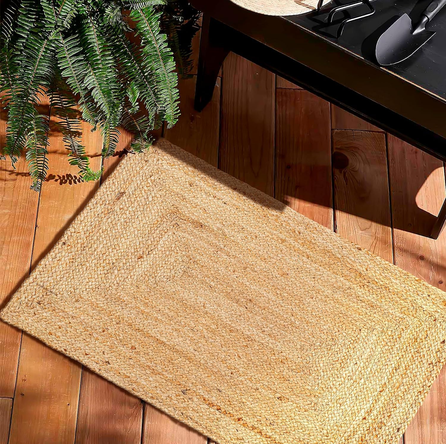 Natural yarn jute rug with braided texture by FRELISH DECOR for living rooms