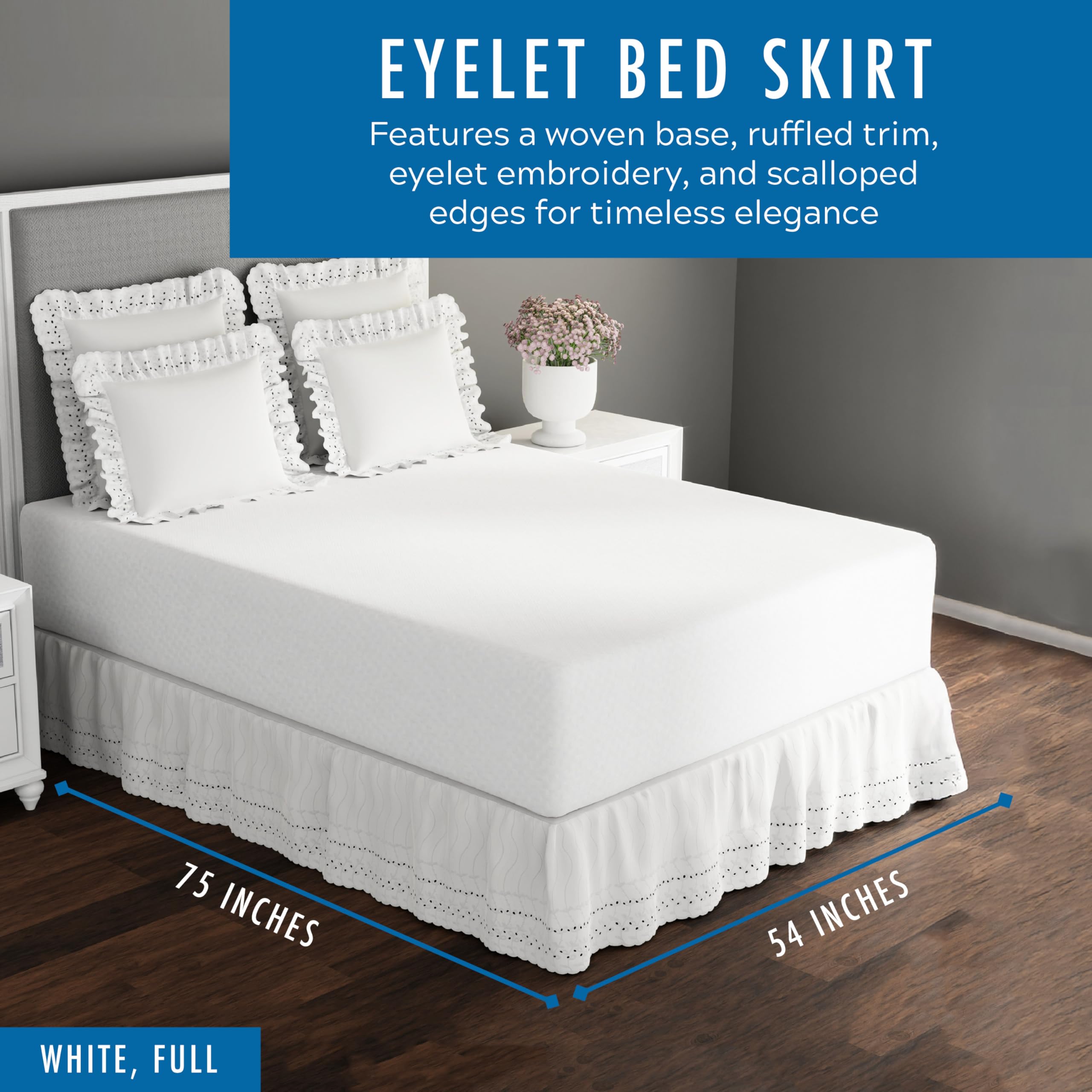 Fresh Ideas bed skirt with ruffled trim enhances bedroom elegance and tidiness.