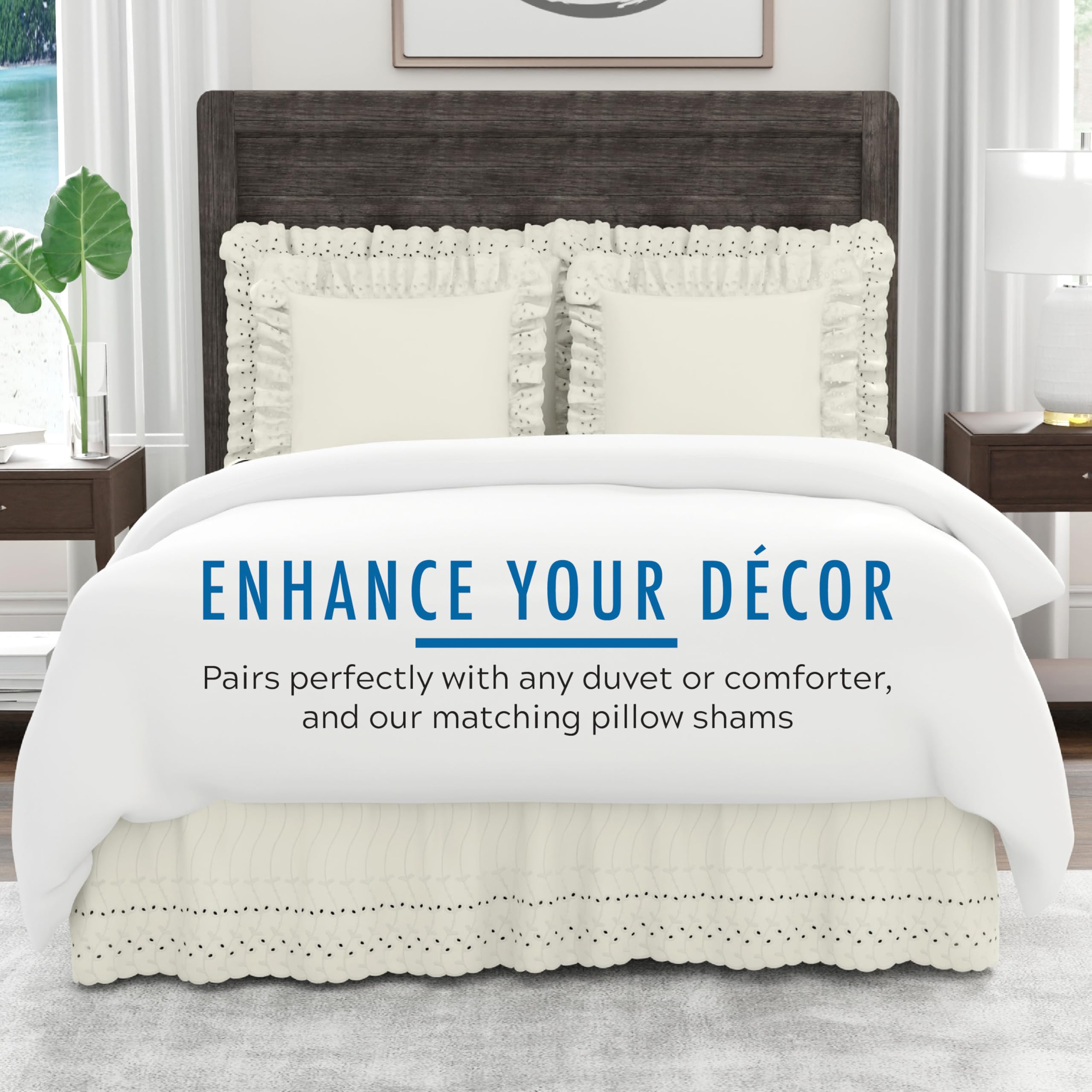 Fresh Ideas eyelet bed skirt conceals box springs and under-bed space neatly