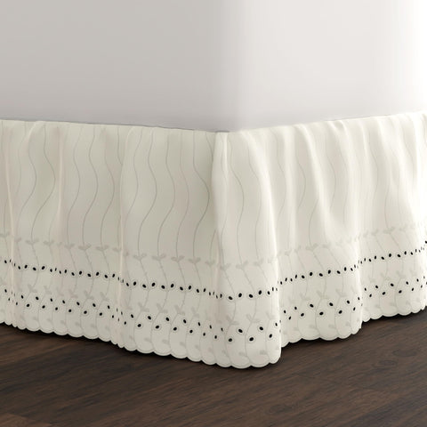 Fresh Ideas eyelet bed skirt with ruffled design hides under-bed clutter on a queen bed