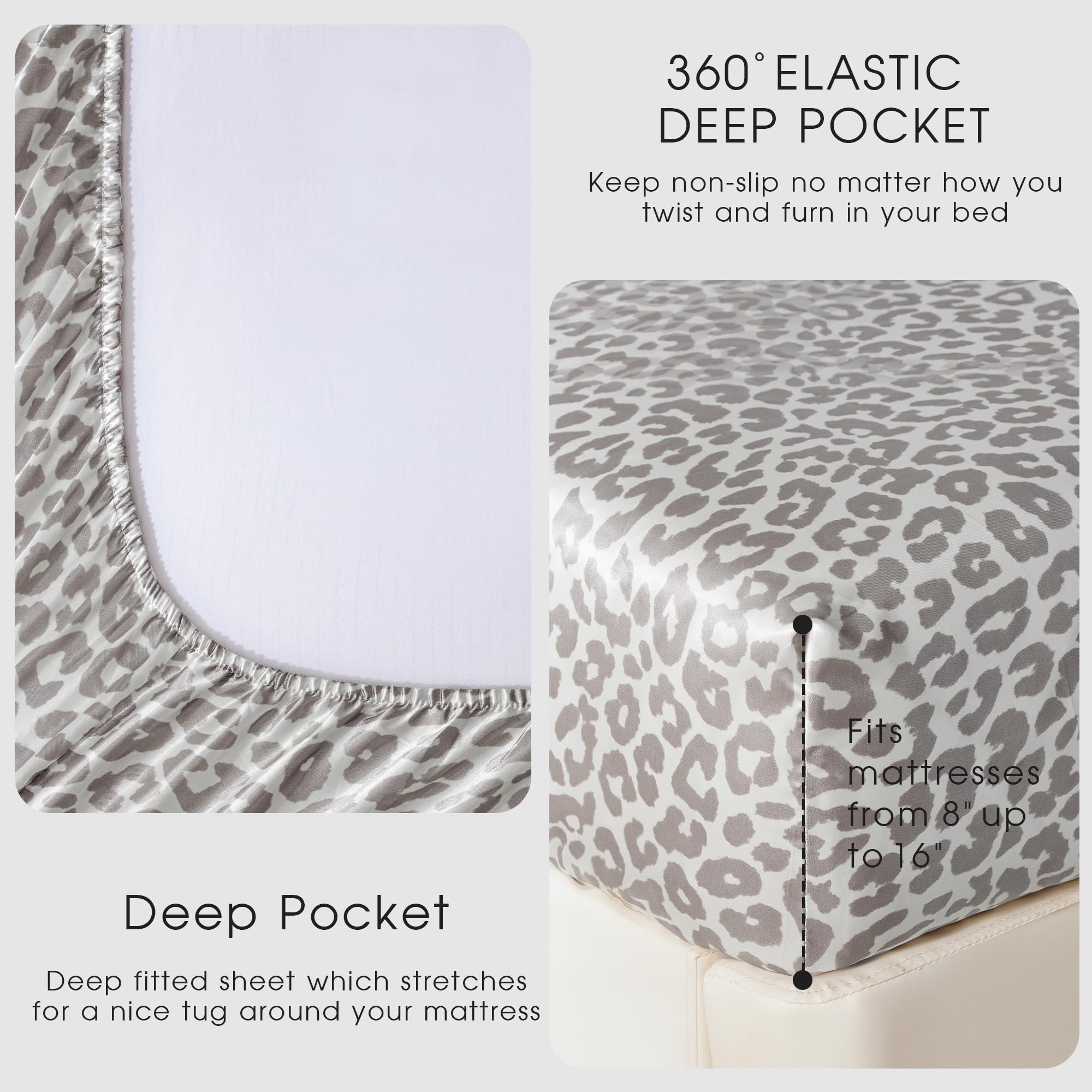 FreshCulture leopard-pattern satin fitted sheet 54x75 with deep pockets for secure fit