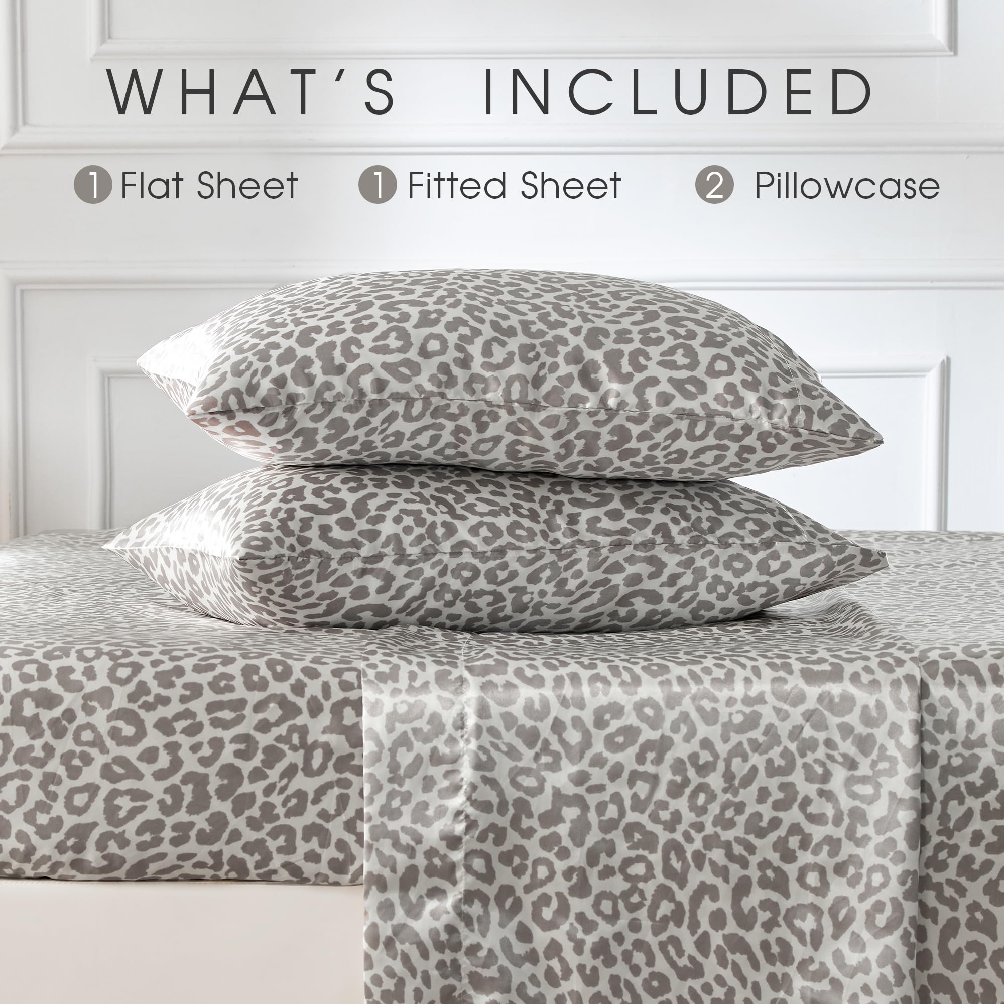 FreshCulture leopard-pattern satin flat sheet 80x96 provides generous bed coverage