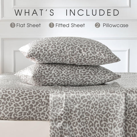 FreshCulture leopard-pattern satin flat sheet 80x96 provides generous bed coverage