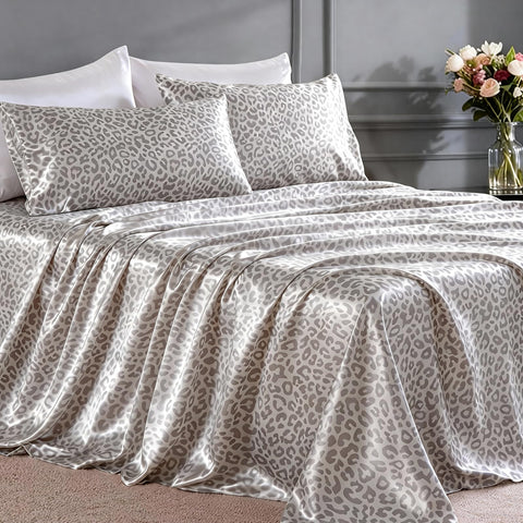 FreshCulture leopard-pattern satin sheets add luxe style to your bedroom