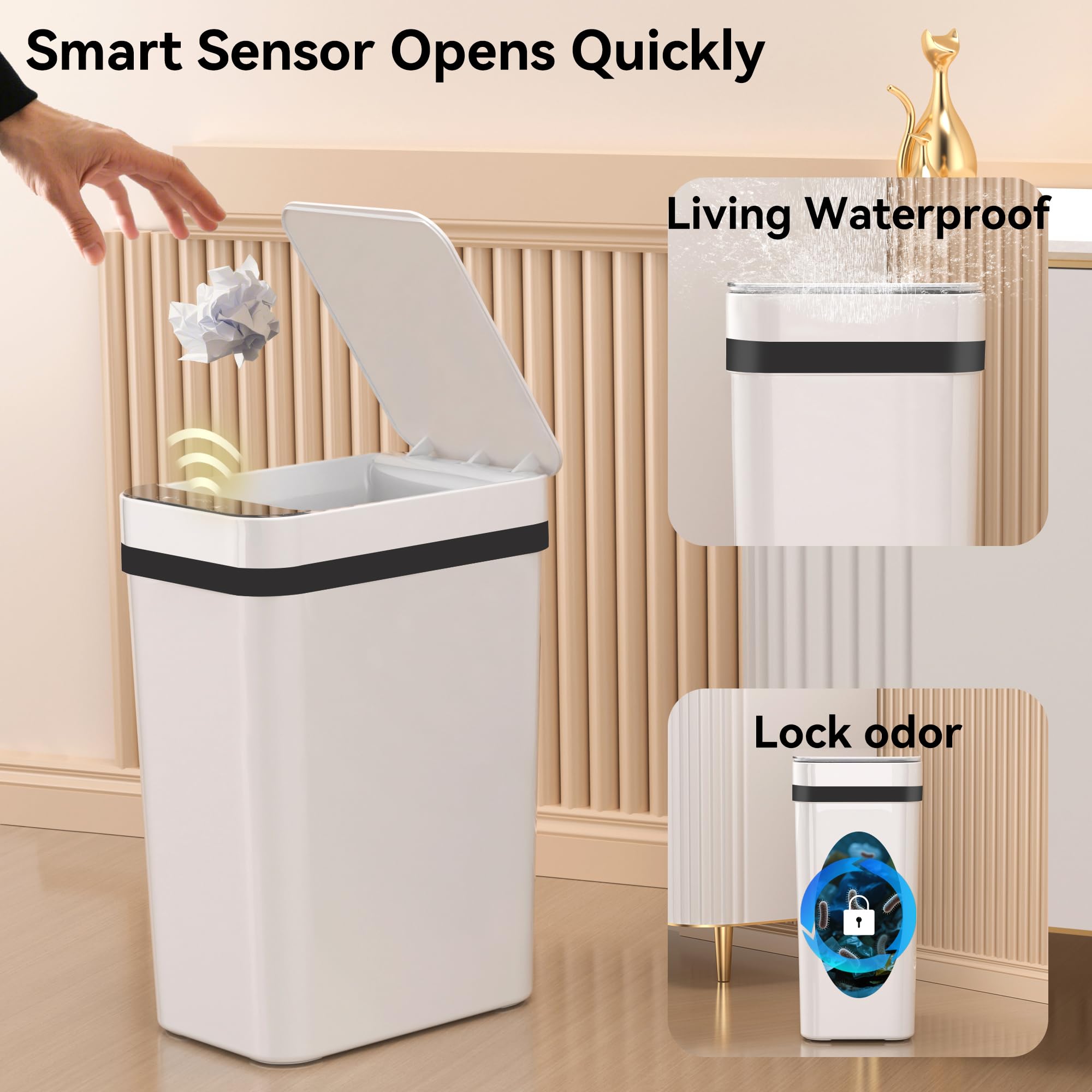FRESHLIX IPX5 waterproof trash can resists splashes