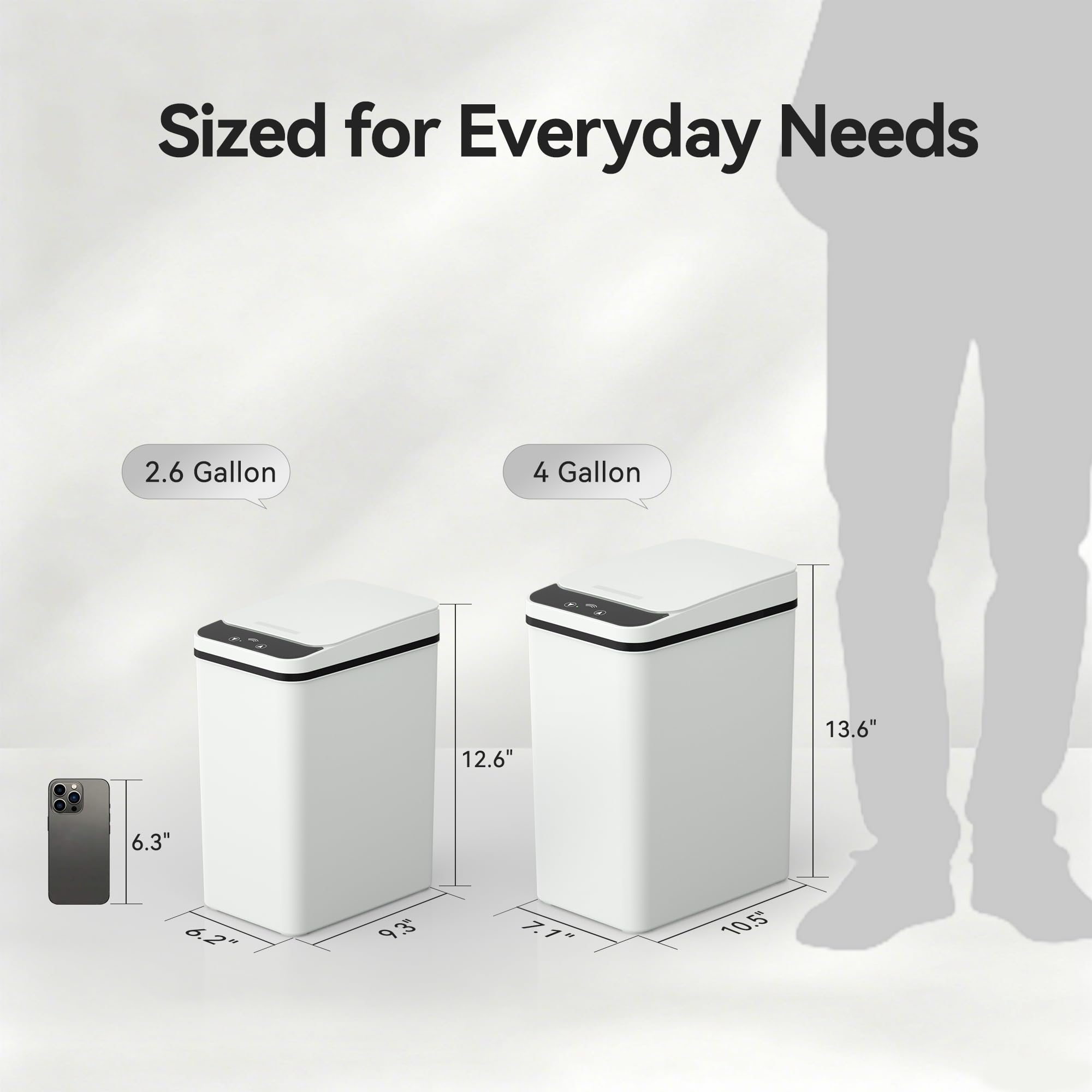 FRESHLIX compact 2.6-gallon trash bin fits tight spaces in baths and offices.