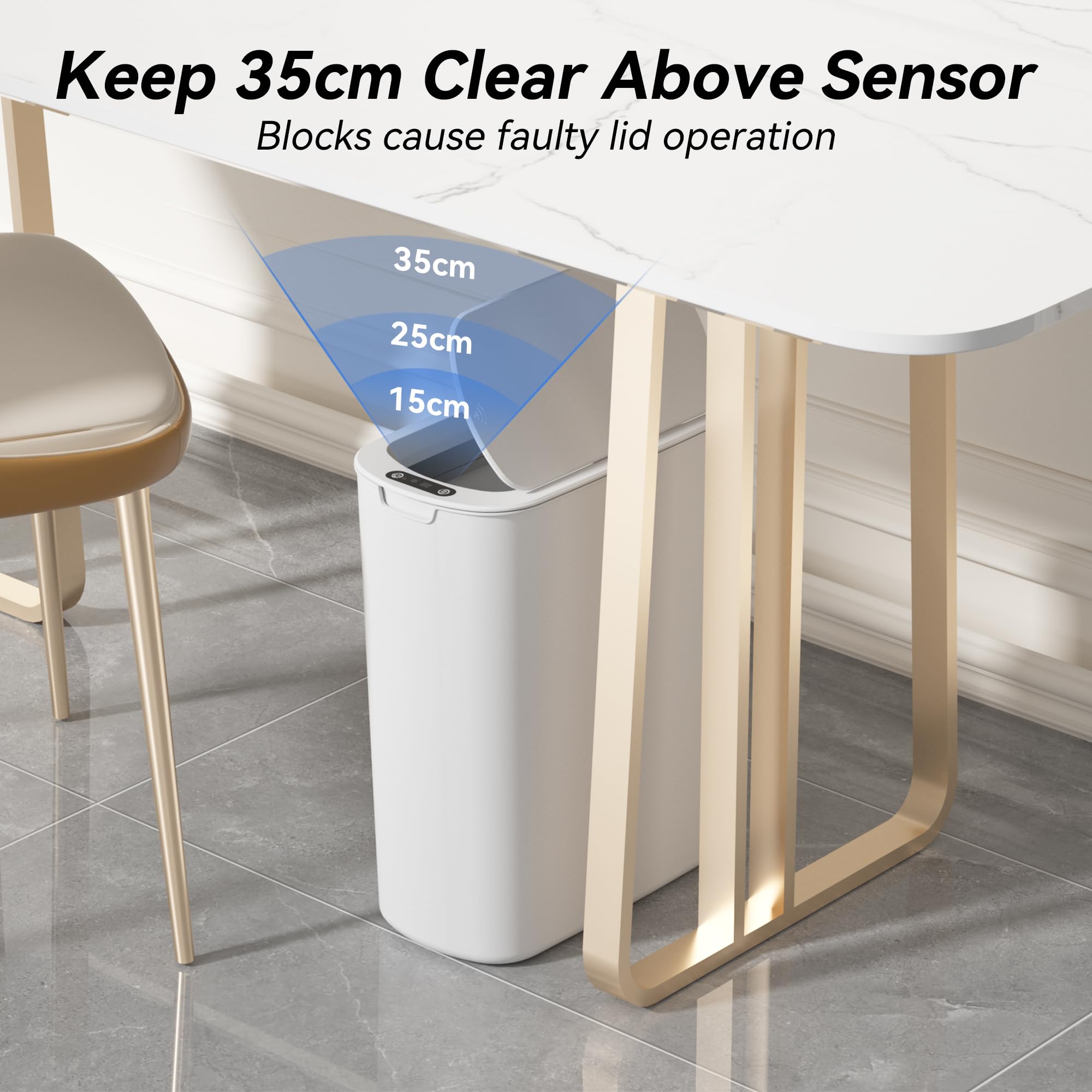 FRESHLIX narrow waterproof garbage bin fits tight spaces like bathrooms and offices.