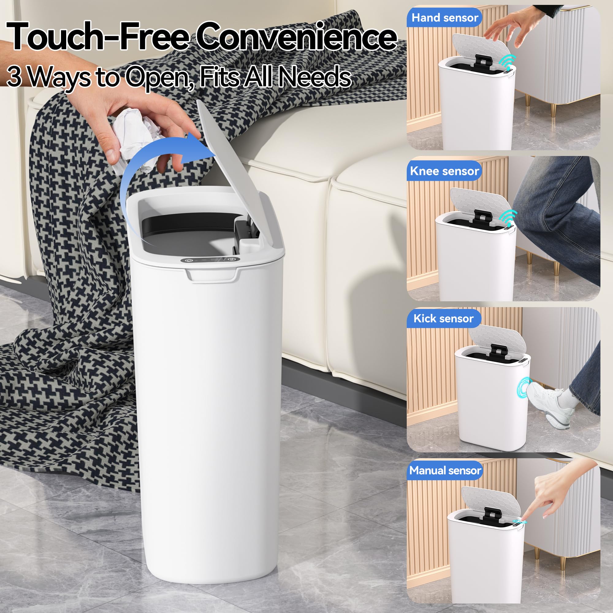 FRESHLIX odor-sealing trash can with lid keeps rooms fresh and waste contained.