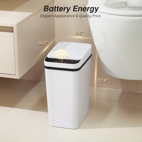 FRESHLIX touchless trash can battery compartment enables hands-free operation.