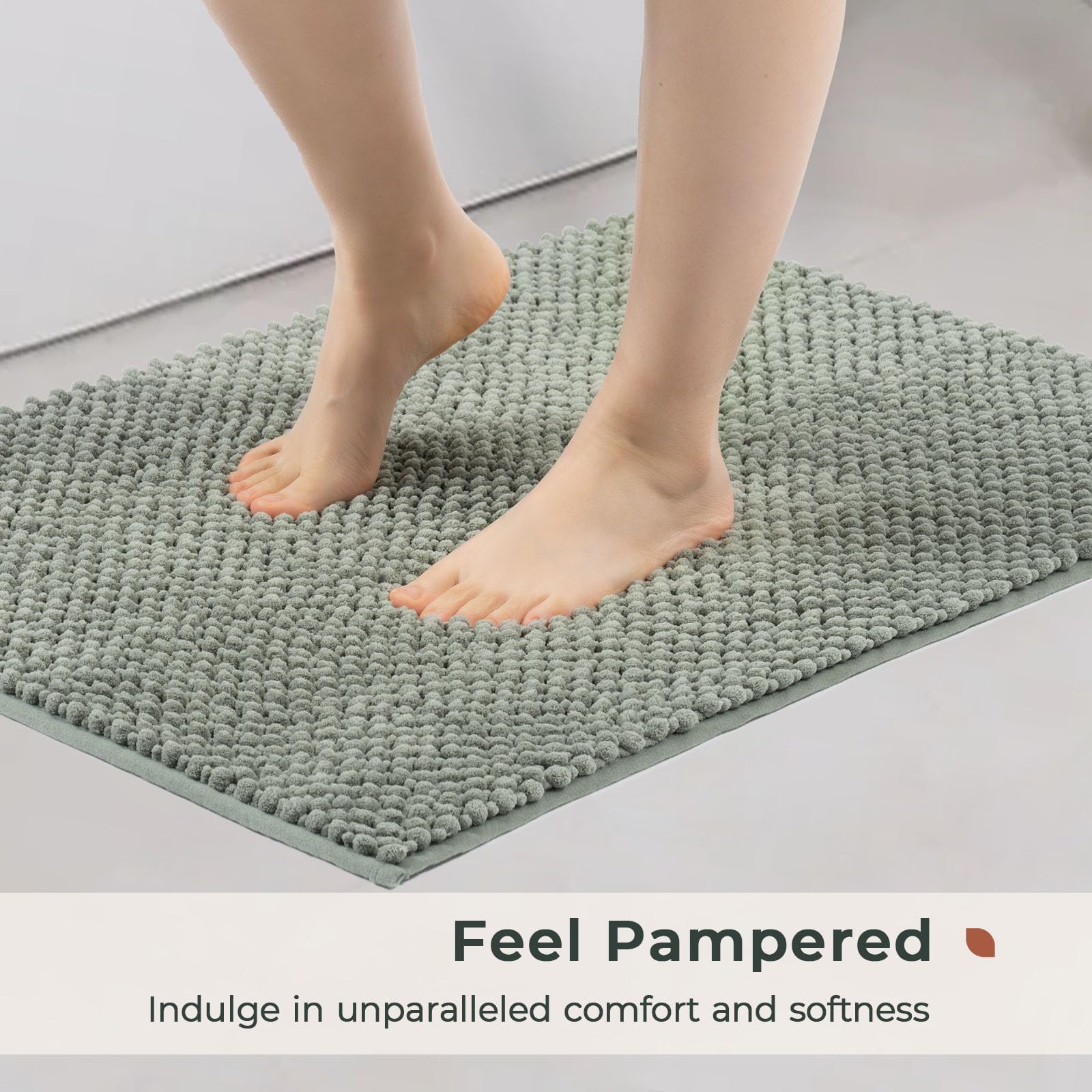 Freshmint bath rug absorption highlights quick moisture pickup for dry feet.