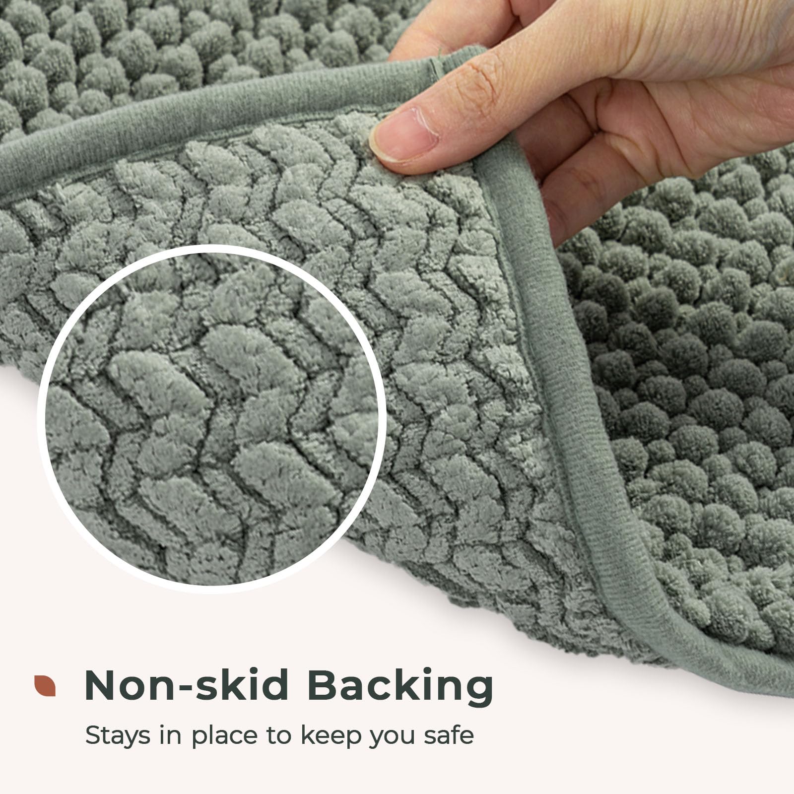 Freshmint chenille bath mat 17x24 inch size in sage green.
