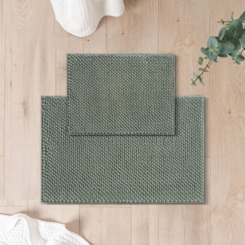 Freshmint chenille bath rug texture in sage green for depth and style.