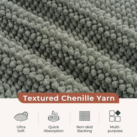Freshmint durable chenille rug resists wear after repeated washing.